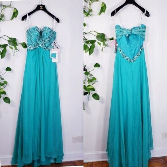 Green Long Gown Small Embellished Cut Out Evening Chiffon Alyce Paris 4 NWT$348 - Picture 5 of 12